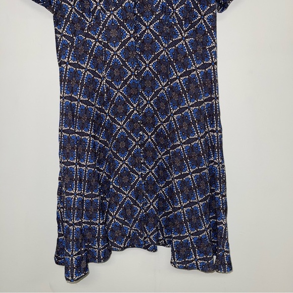 Free People Melody Dress Blue Black White Geo Print Short Sleeve Lightweight - Picture 5 of 13